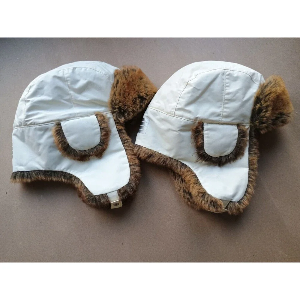 Lands’ End Unisex Bomber Aviator Hats with Faux Fur Size Large & Medium White